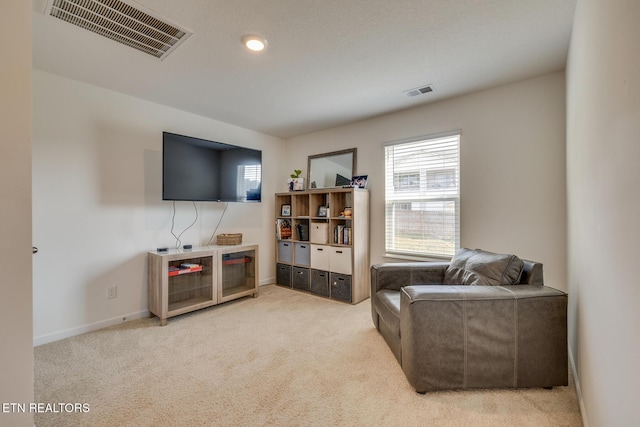 living area featuring carpet floors