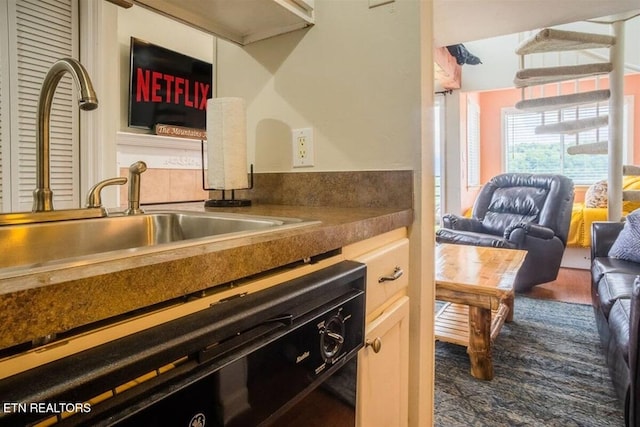 kitchen featuring a sink and dark countertops