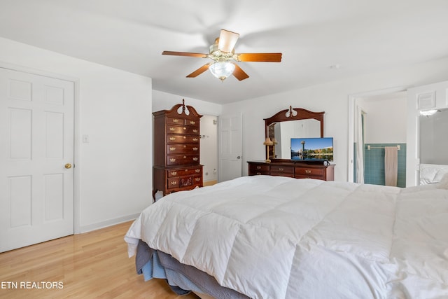 bedroom featuring ceiling fan and hardwood / wood-style floors