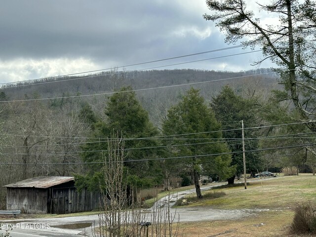 view of mountain feature with a view of trees