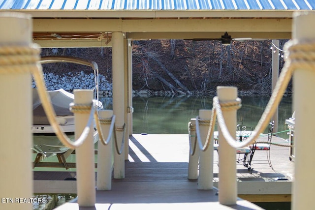 dock area with a water view