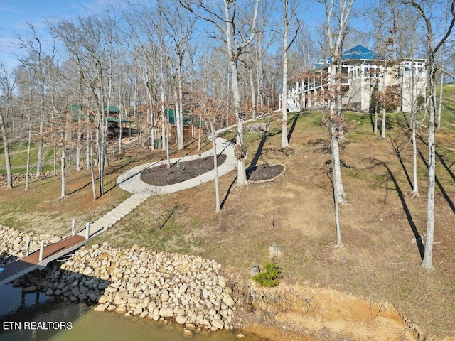 view of yard with a water view