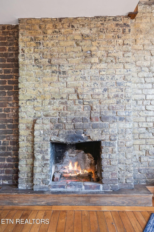 room details featuring hardwood / wood-style flooring and a fireplace