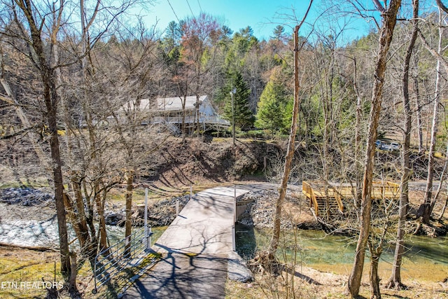 property view of water with a wooded view