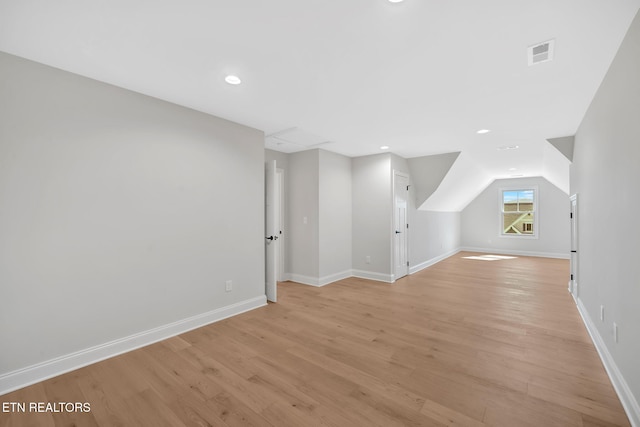 bonus room featuring recessed lighting, visible vents, baseboards, and light wood finished floors