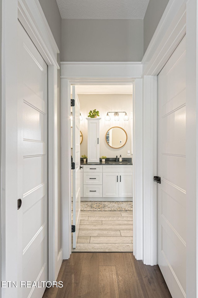 interior space featuring a sink and dark wood finished floors