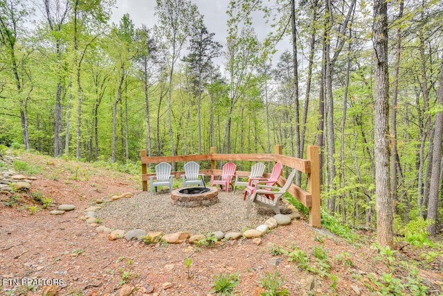 view of yard featuring a fire pit