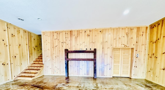 617 Cheyenne Dr, Jamestown, TN 38556 - unfurnished room with stairway and wooden walls