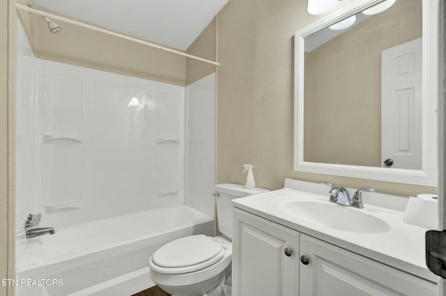 full bathroom featuring vanity, shower / bathtub combination, and toilet