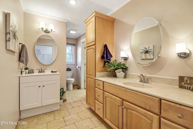 bathroom featuring ornamental molding, a sink, and toilet