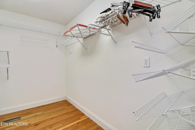 walk in closet with visible vents and light wood-style floors