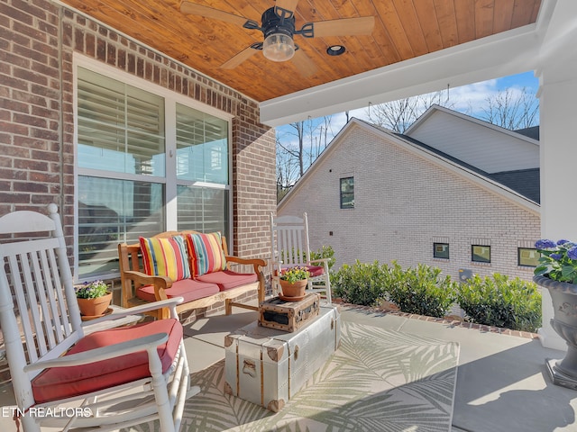 view of patio featuring ceiling fan