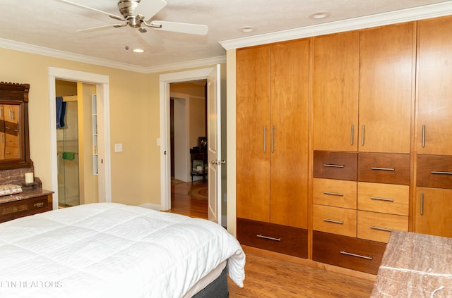 1017 Old Knoxville Hwy, Sevierville, TN 37862 - bedroom with ceiling fan, a closet, crown molding, and light hardwood / wood-style floors