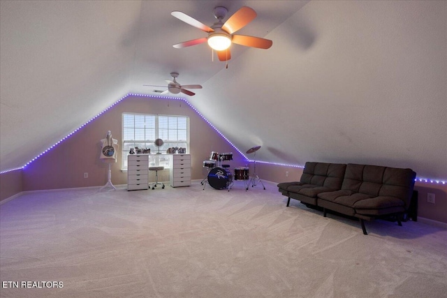 additional living space with lofted ceiling and light colored carpet