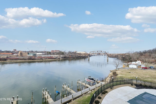 property view of water with a boat dock