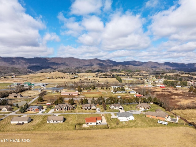 birds eye view of property featuring a mountain view