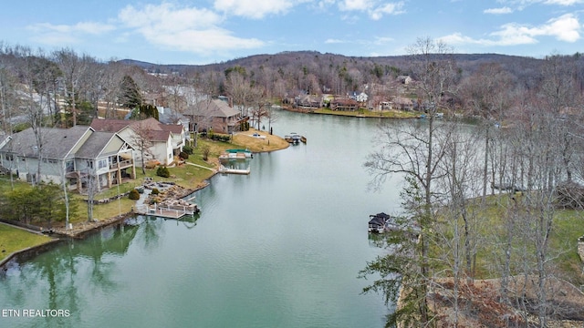 aerial view with a water view