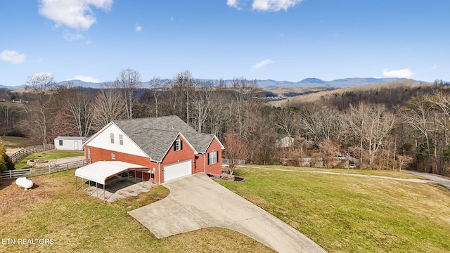 birds eye view of property with a mountain view