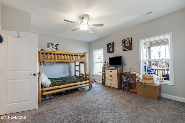 bedroom with carpet floors and ceiling fan