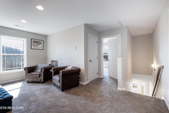 sitting room with dark carpet