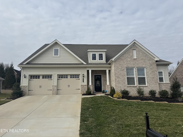 craftsman-style house with a front lawn and a garage