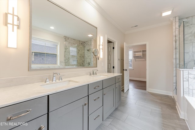 282 Chimney Rock Dr, Lenoir City, TN 37771 - full bath featuring a shower stall, visible vents, crown molding, and a sink