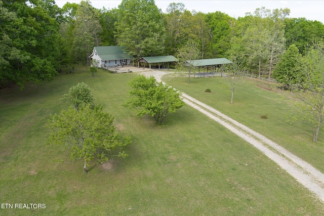 birds eye view of property featuring a rural view