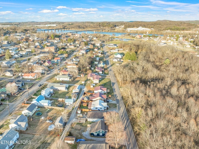 aerial view with a residential view and a water view