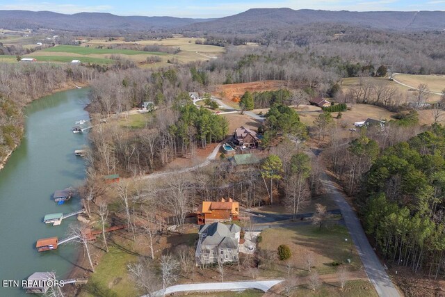 aerial view with a water and mountain view