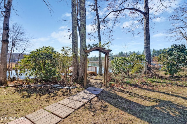 view of yard with a water view