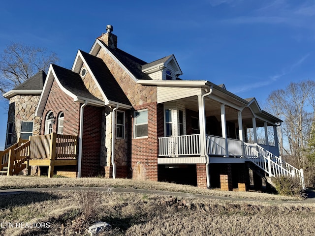 view of home's exterior with a porch