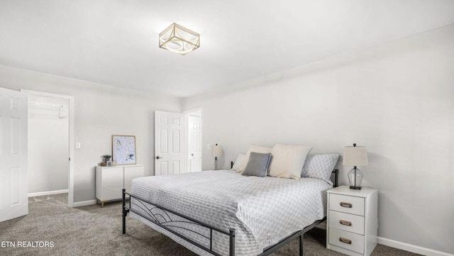 bedroom with carpet and a walk in closet