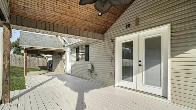 deck featuring french doors and ceiling fan