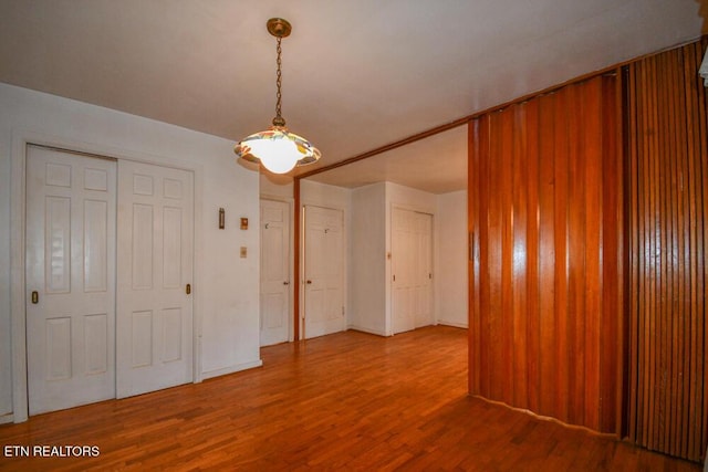 interior space featuring multiple closets and wood finished floors