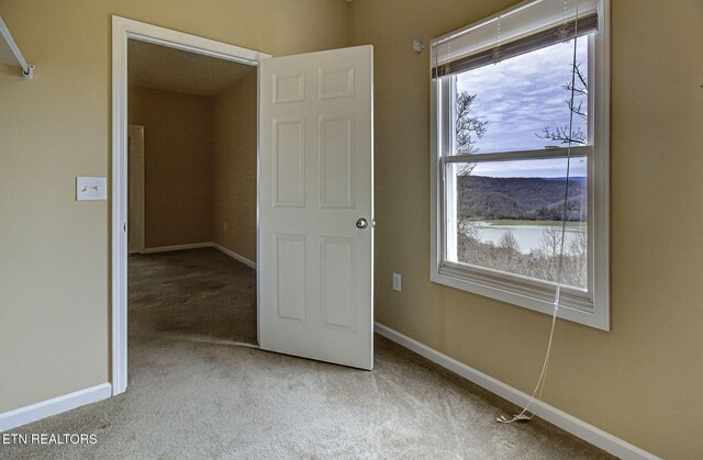 unfurnished bedroom featuring baseboards and light colored carpet