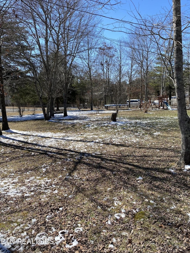 yard layered in snow featuring playground community