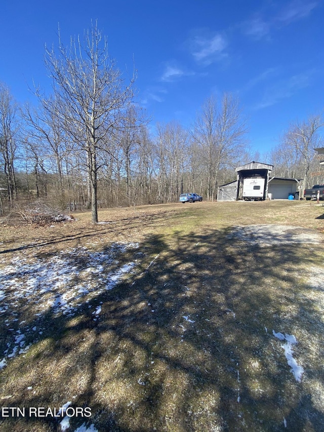 view of yard with a garage