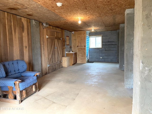 basement featuring concrete block wall