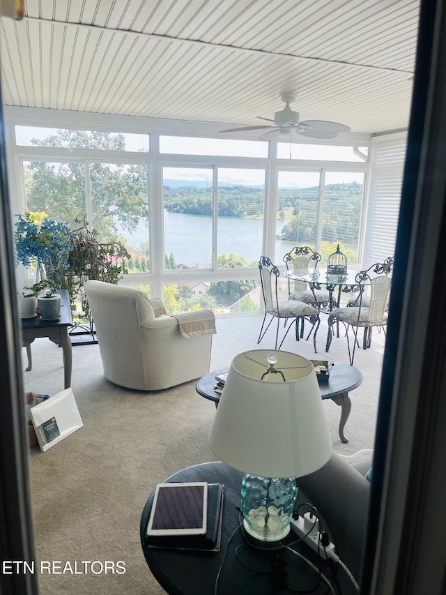 353 Southshore Dr, Greenback, TN 37742 - carpeted living area featuring a water view, plenty of natural light, and ceiling fan