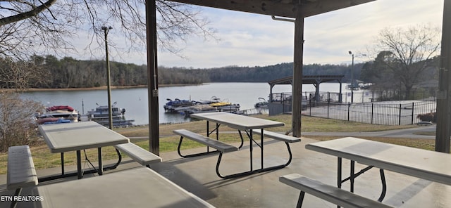 353 Southshore Dr, Greenback, TN 37742 - dock area with a water view, a forest view, and fence