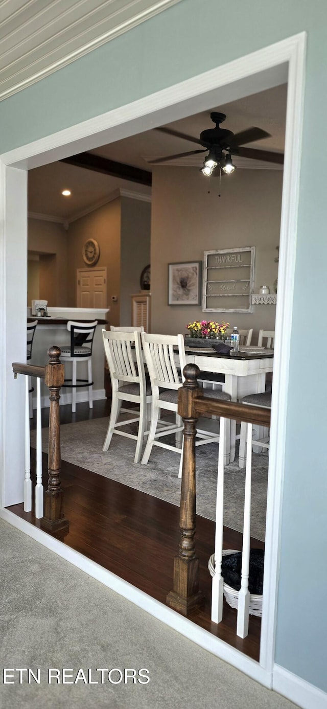 353 Southshore Dr, Greenback, TN 37742 - dining room with ornamental molding, ceiling fan, and baseboards