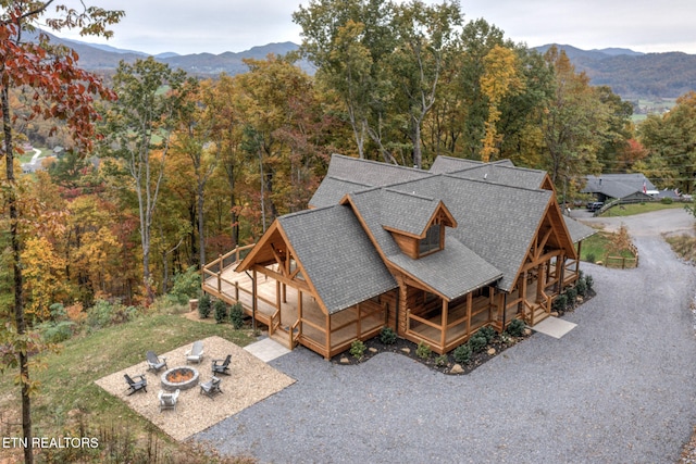 drone / aerial view with a mountain view