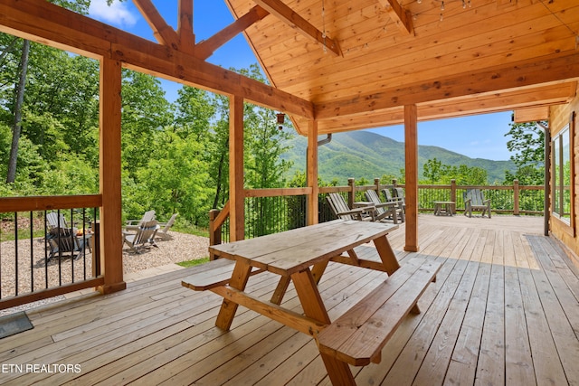 3859 Clabo Mountain Ln, Sevierville, TN 37862 - wooden terrace featuring outdoor dining space and a mountain view