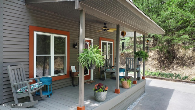 wooden terrace with ceiling fan