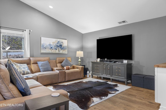 527 Hawks Trl, Gatlinburg, TN 37738 - living room with light wood-style floors, visible vents, high vaulted ceiling, and recessed lighting