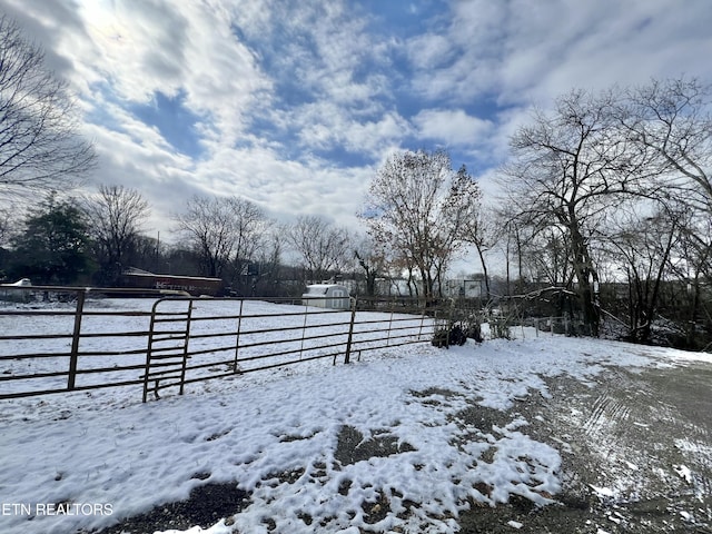 snowy yard with fence