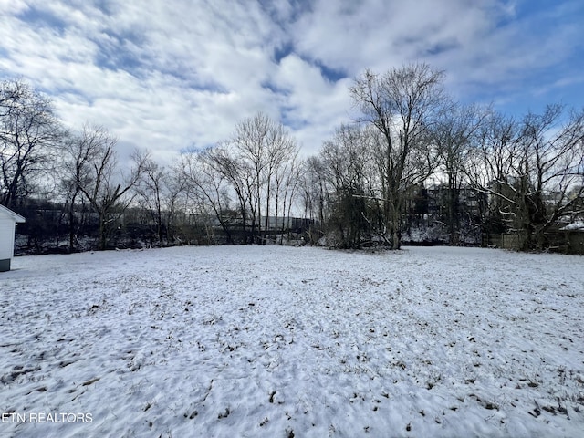 view of yard layered in snow