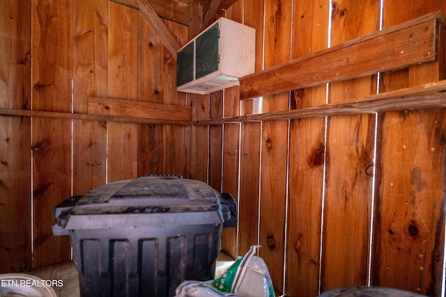 storage room with a sauna