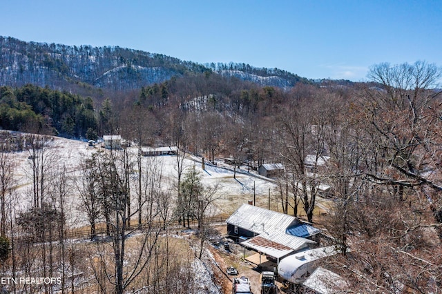 birds eye view of property with a forest view