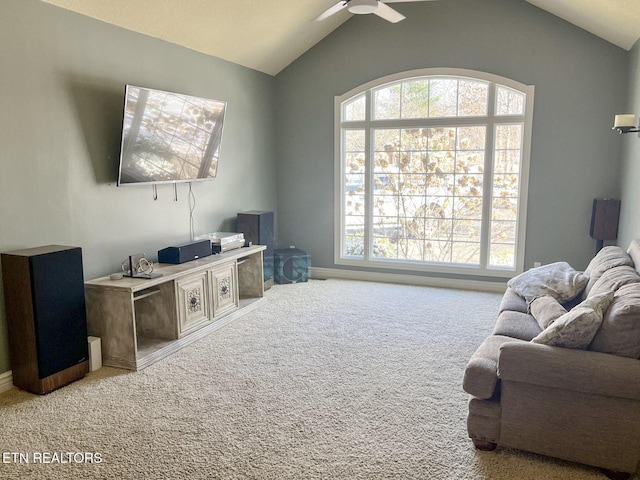 interior space with lofted ceiling and a ceiling fan